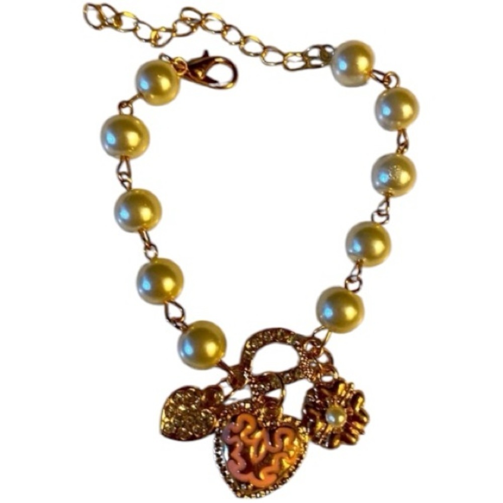 Charm Bracelet, Faux Pearl, Rhinestone, Heart, Daisy, 6-8”‌, Romantic‌‌‌‌, NWOT